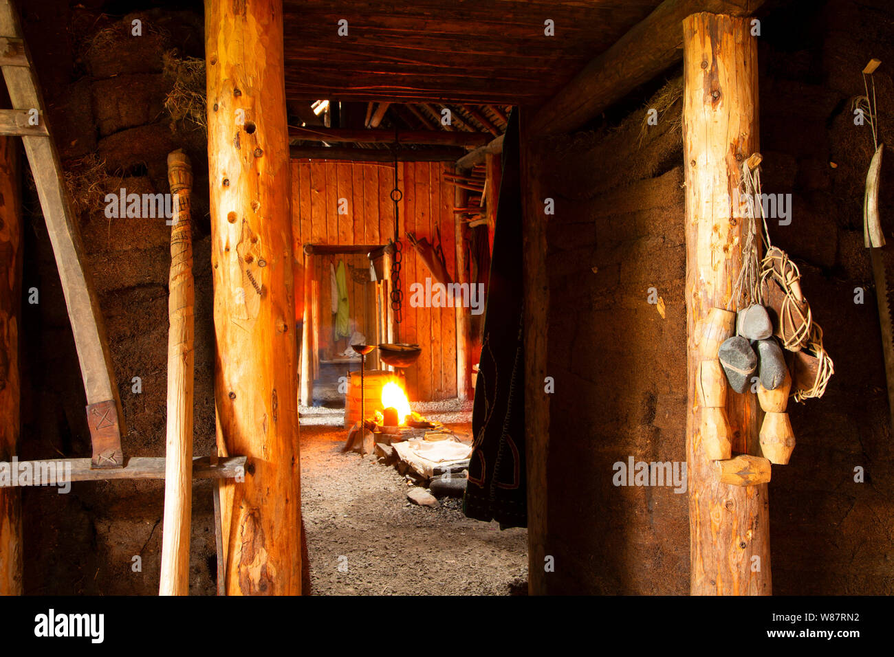 L'intérieur du bâtiment des scandinaves, L'Anse aux Meadows National Historic Site, Terre-Neuve et Labrador, Canada Banque D'Images