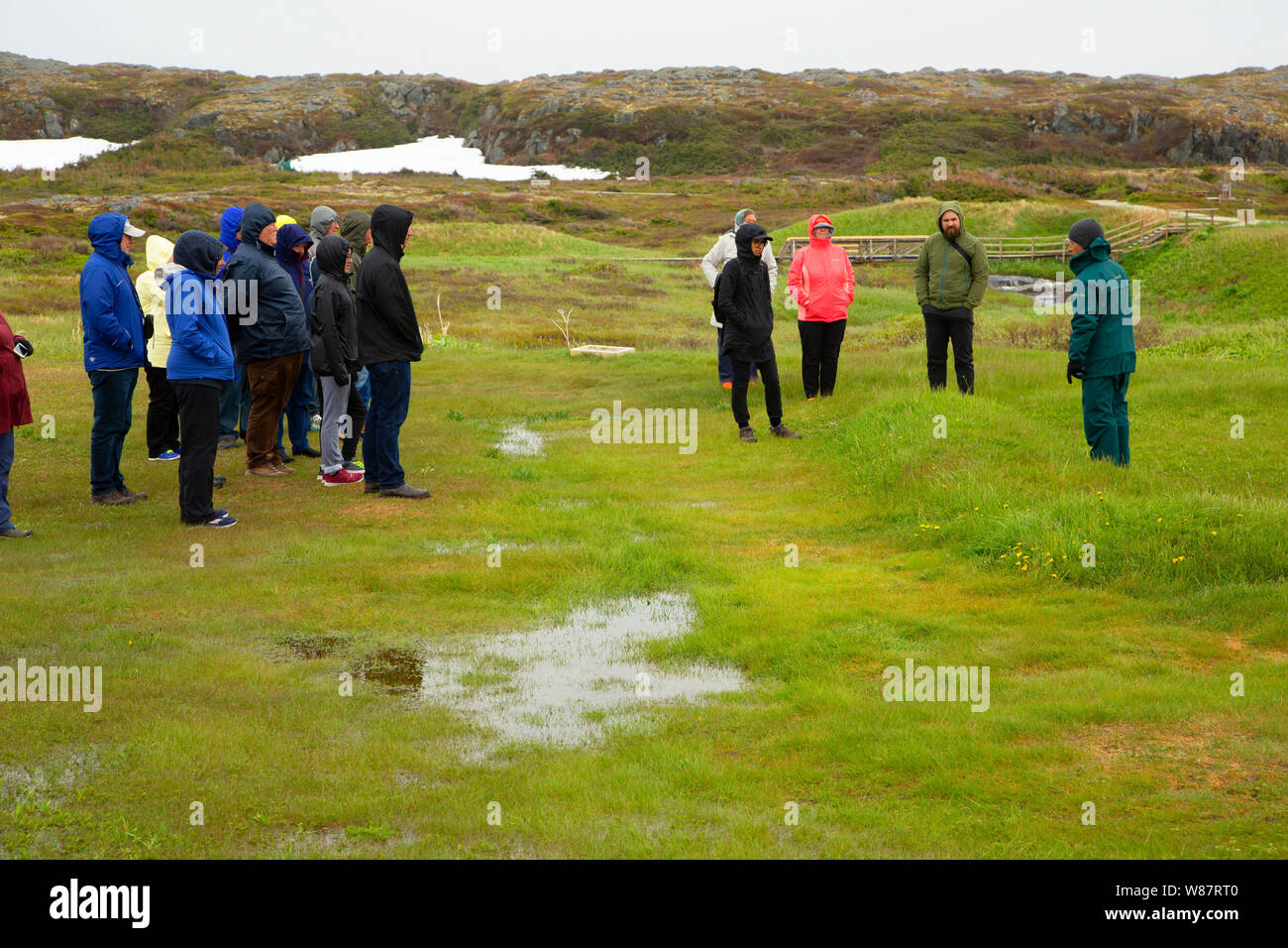 Voyages en groupe, L'Anse aux Meadows National Historic Site, Terre-Neuve et Labrador, Canada Banque D'Images