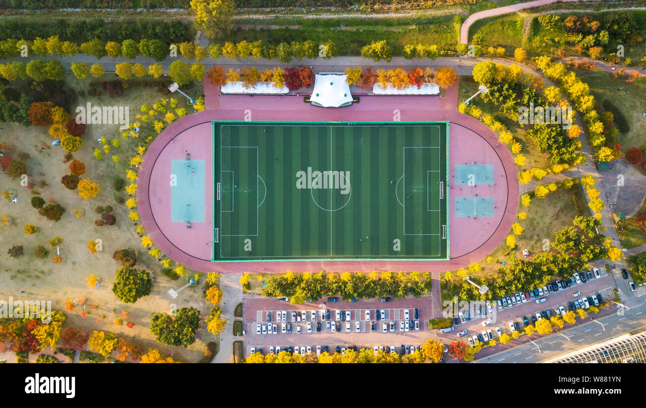 Vue aérienne du terrain de football en Corée du Sud Banque D'Images