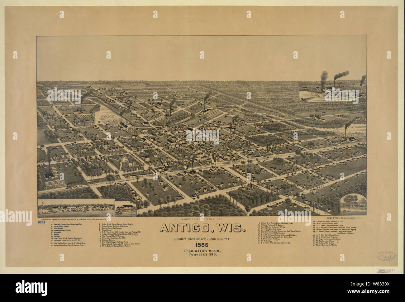 Une vue d'ensemble de la ville de Antigo, Wisconsin (Etats-Unis), siège du comté de Langlade Comté. 1886 Banque D'Images