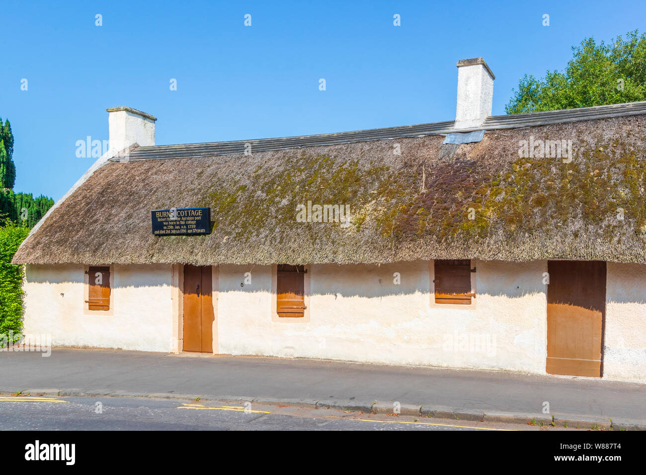 Burns Cottage, la première maison de Robert Burns est situé à Alloway, South Ayrshire, Ecosse. Il a été construit par son père, William Burness en 1757. Banque D'Images