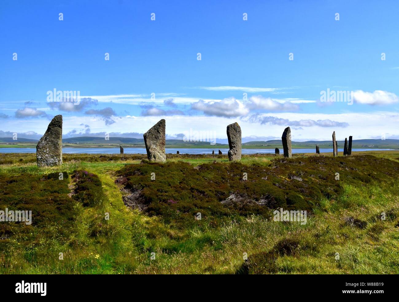 Anneau du cercle de pierres néolithiques Shetlands sur Orkney. Banque D'Images