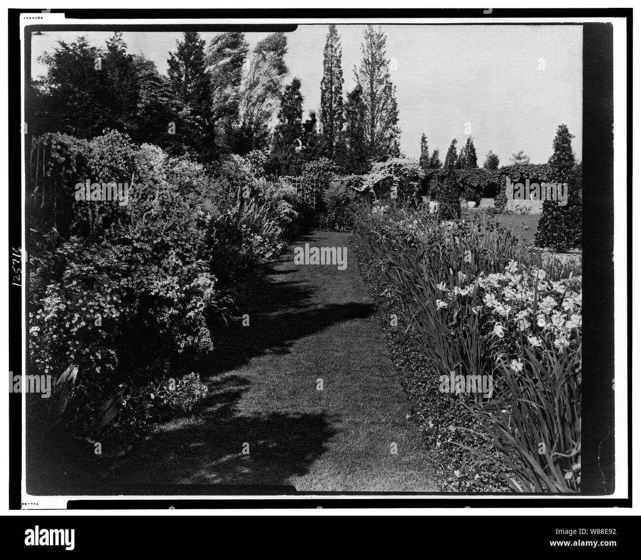 Le Beacon Hill House, Arthur James Curtiss house, Newport, Rhode Island. Blue Garden flower border Banque D'Images