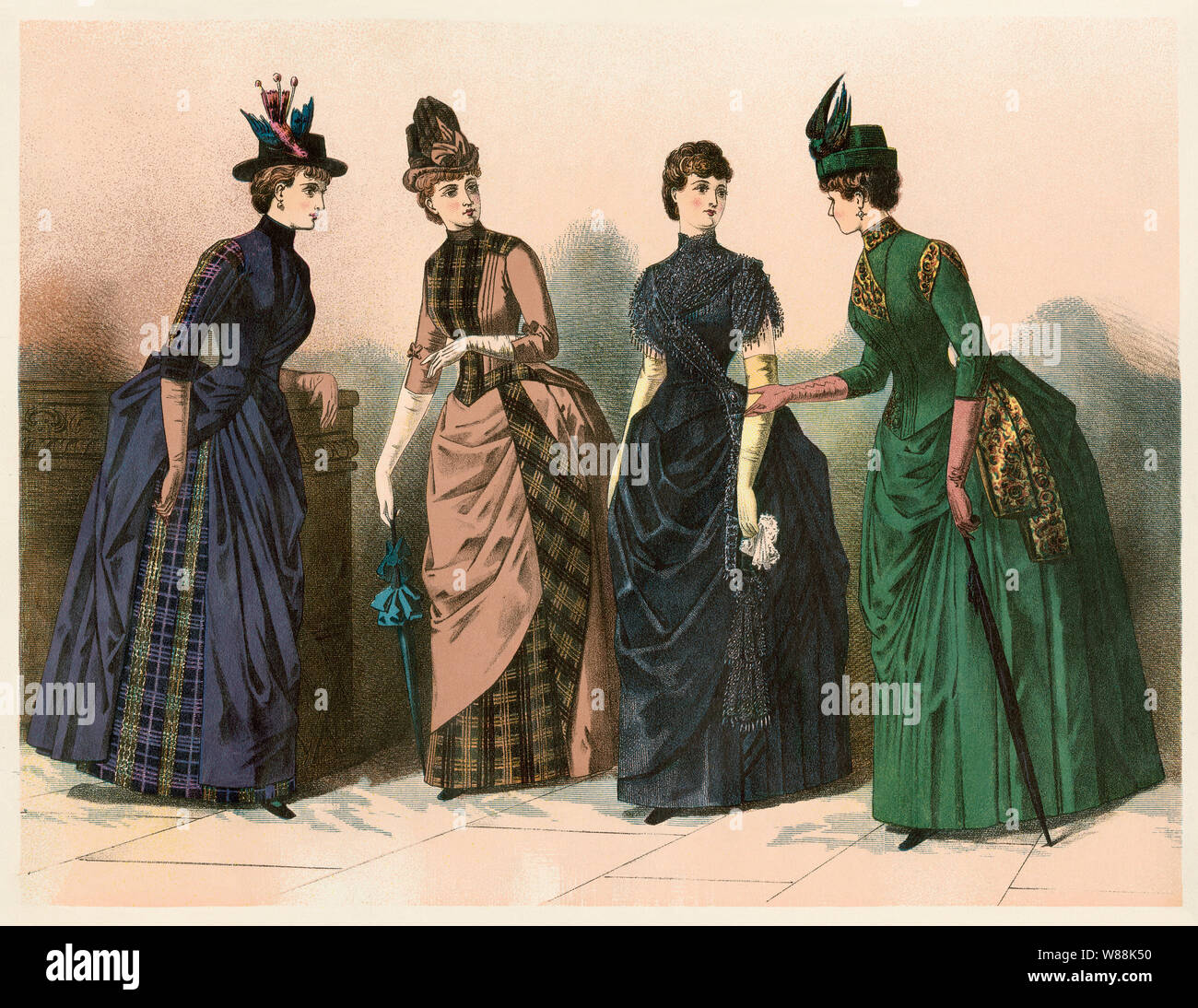 L'automne dernier de styles de la mode américaine, 1887. Lithographie couleur Banque D'Images