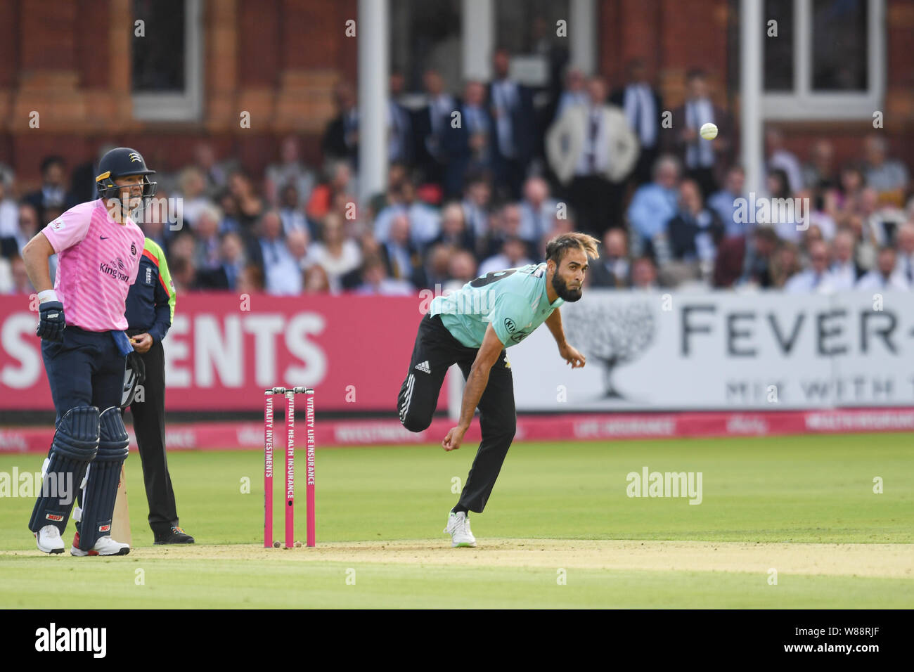 Londres, Royaume-Uni. Le 08 août, 2019. Au cours de T20 Dispositif souffle de vitalité entre Middlesex vs Surrey au Seigneur Cricket Ground le Jeudi, août 08, 2019 à Londres en Angleterre. Credit : Taka G Wu/Alamy Live News Banque D'Images