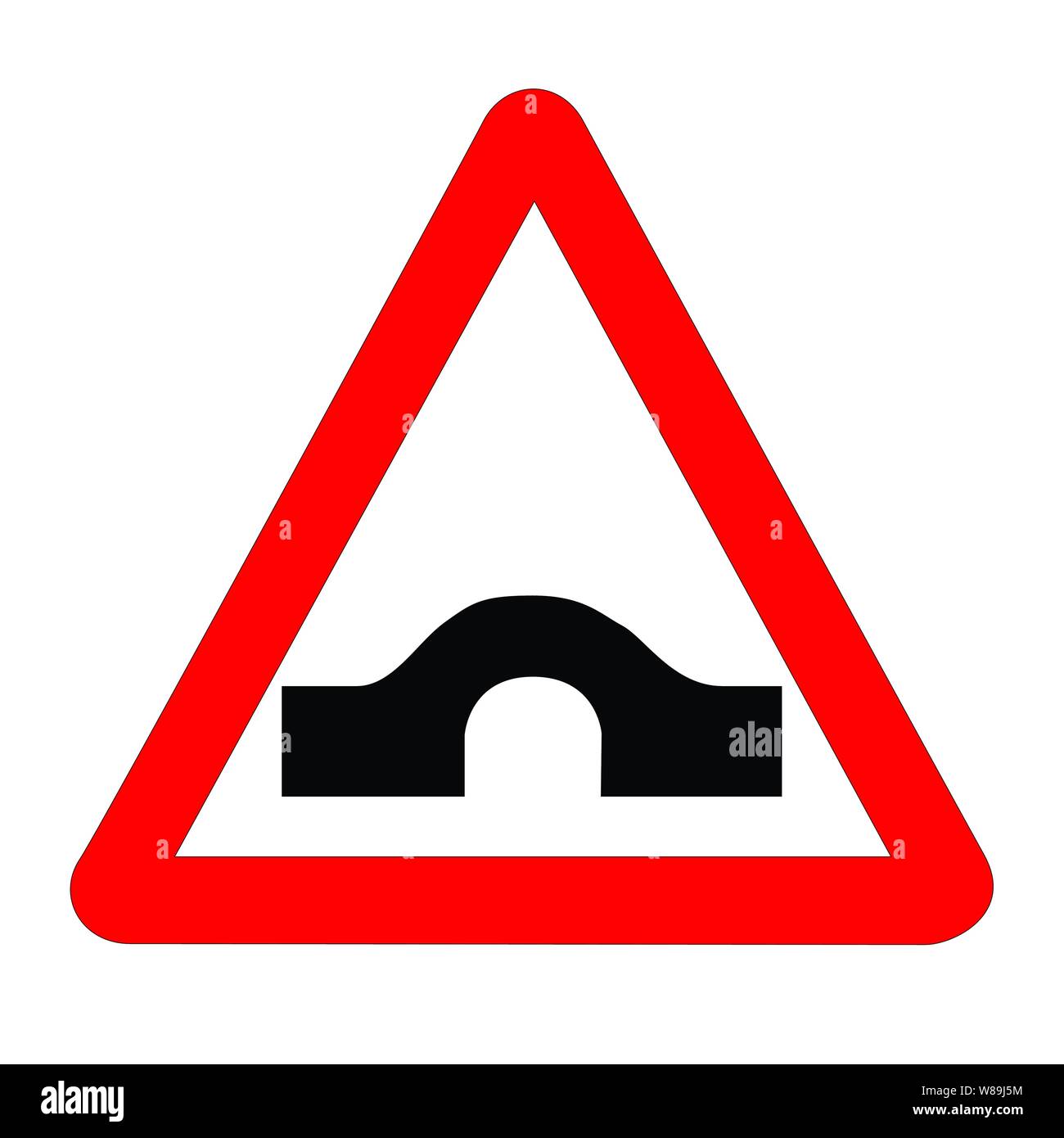Le PONT ARRIÈRE BOSSE traditionnel triangle, signe de la circulation isolé sur un fond blanc.. Illustration de Vecteur