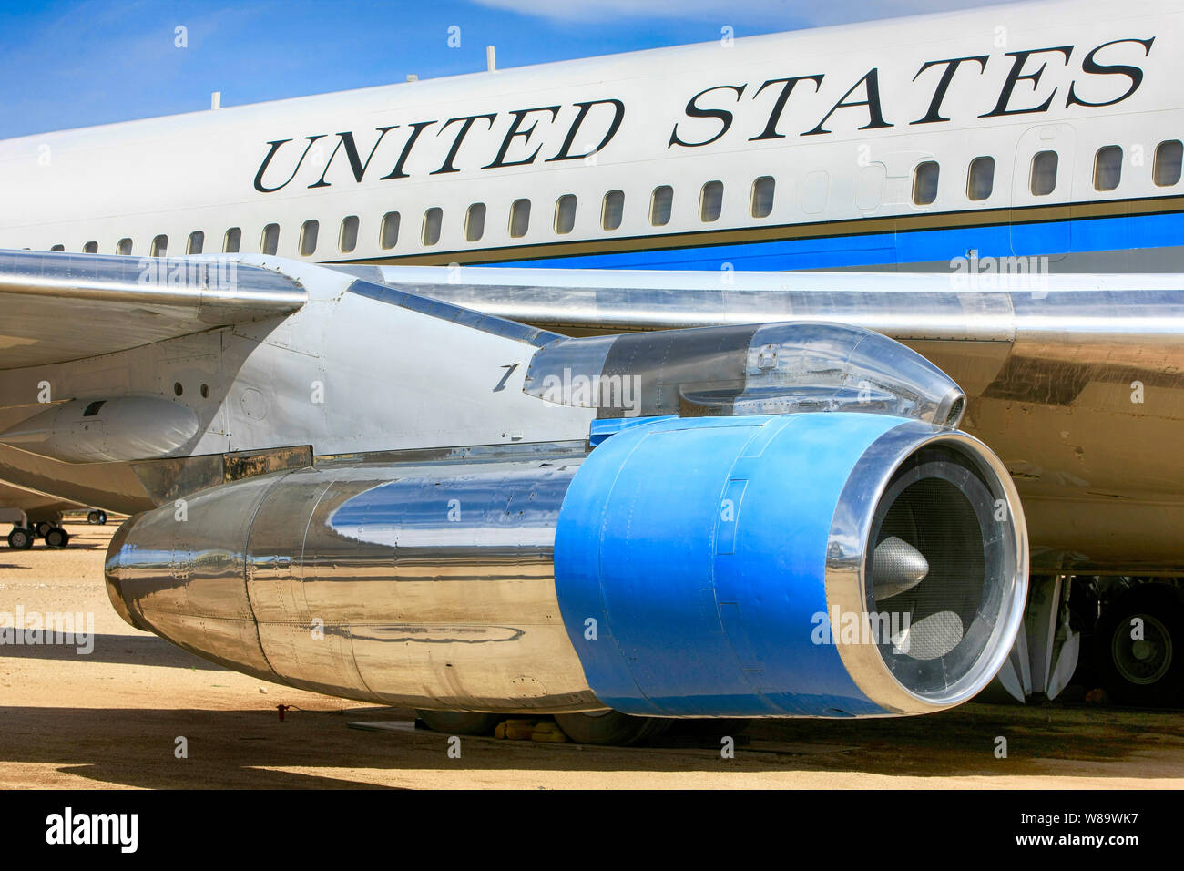 Pratt & Whitney JT3D turboréacteurs attaché à l'aile de Boeing VC-137 Stratoliner (Boeing 707) La liberté 1. Banque D'Images