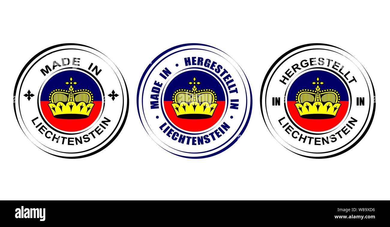 Étiquette ronde faite au Liechtenstein avec drapeau Illustration de Vecteur