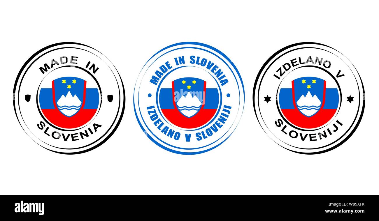 Étiquette ronde faite en Slovénie avec drapeau et d'armoiries Illustration de Vecteur