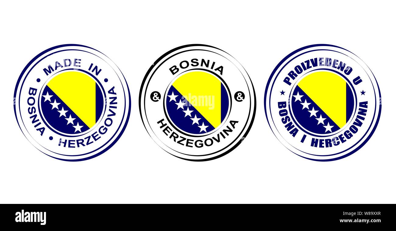 Étiquette ronde faite en Bosnie-Herzégovine avec drapeau Illustration de Vecteur