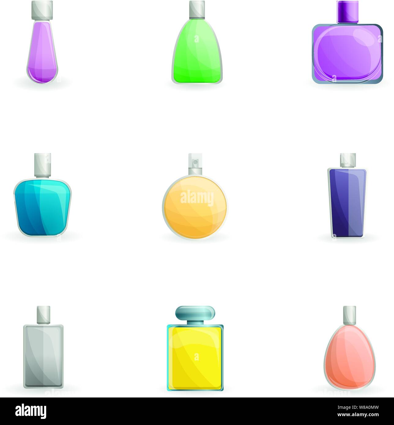 Flacon de parfum vaporisateur icon set. Cartoon Ensemble de 9 flacon de parfum vaporisateur icônes vectorielles pour le web design isolé sur fond blanc Illustration de Vecteur