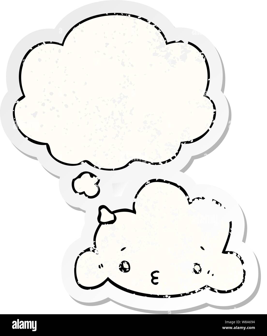 Cute cartoon nuage avec bulle pensée comme un autocollant usé en détresse Illustration de Vecteur