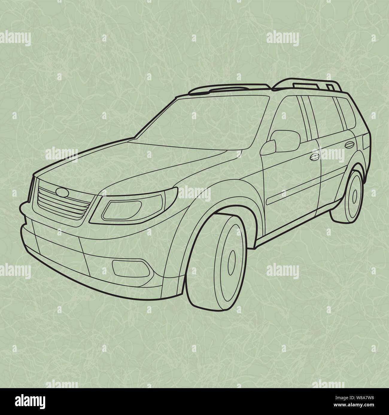 Schéma de SUV générique dans le style d'un manuel d'auto image imprimée sur une mauvaise note la texture du papier vert Illustration de Vecteur