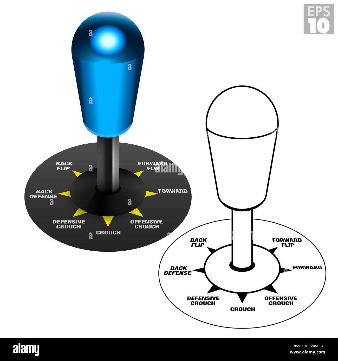Style de combat américain bat haut de la manette pour l'arcade en bleu couleur aluminium et avec des mouvements directionnels genre sous la poussière la rondelle. Illustration de Vecteur