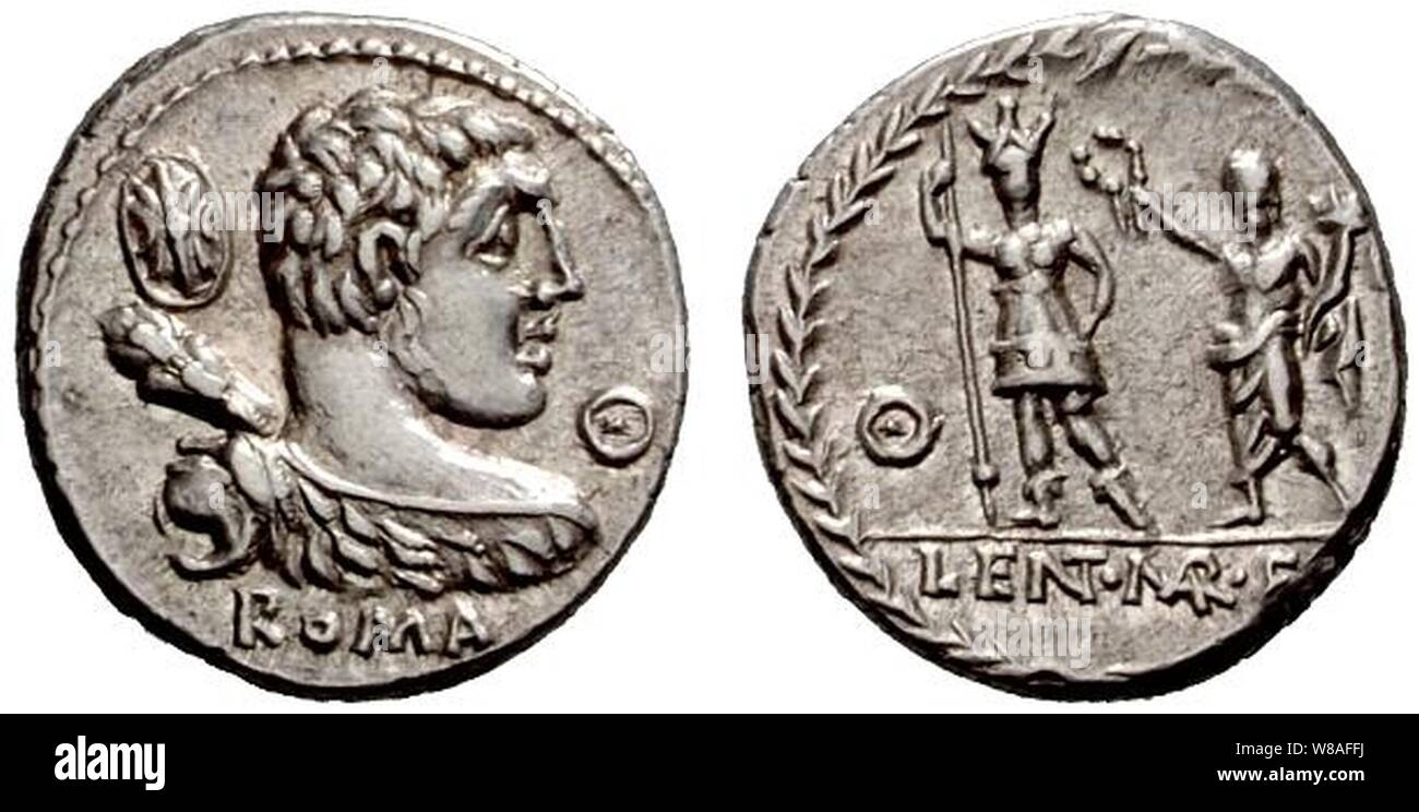 Denarius Publius Cornelius Lentulus Marcellinus 1. Banque D'Images