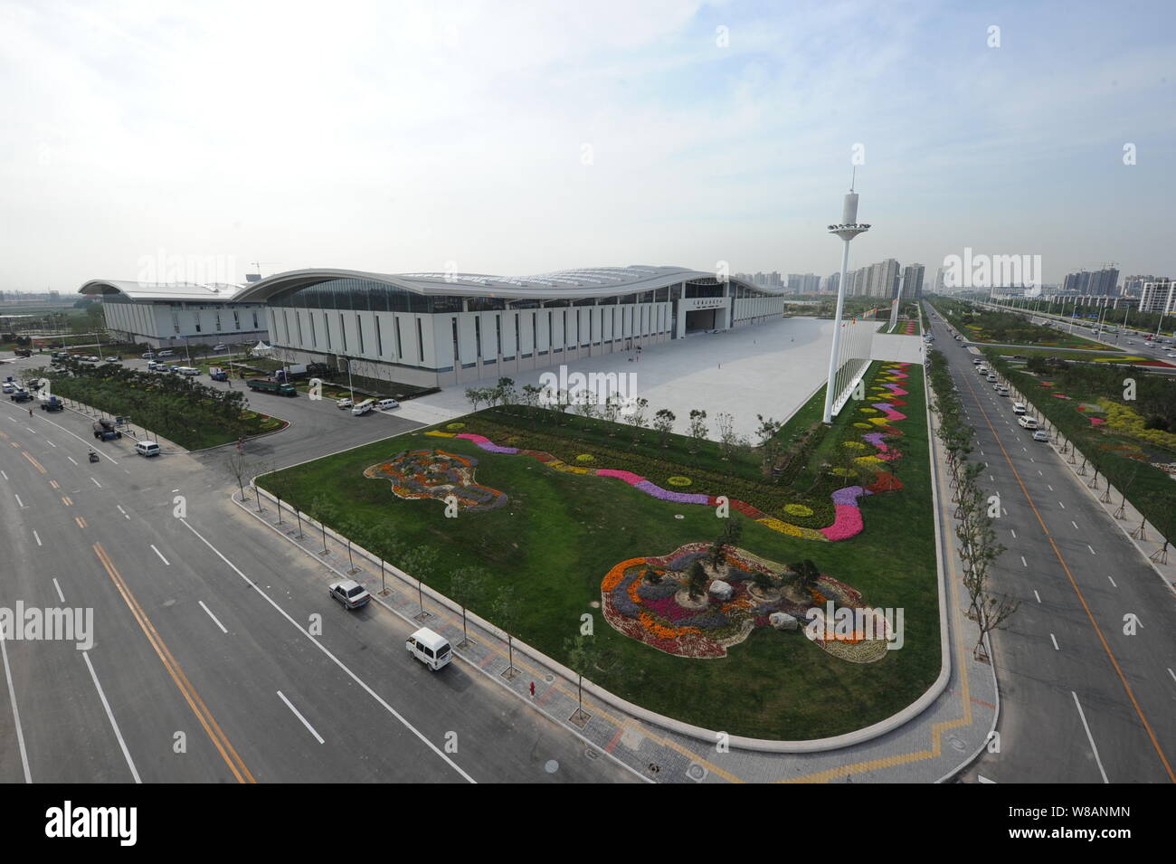 Vue aérienne de l'Meijiang Convention and Exhibition Centre, qui est de tenir la réunion annuelle du Forum économique mondial des nouveaux champions 2016, également Banque D'Images