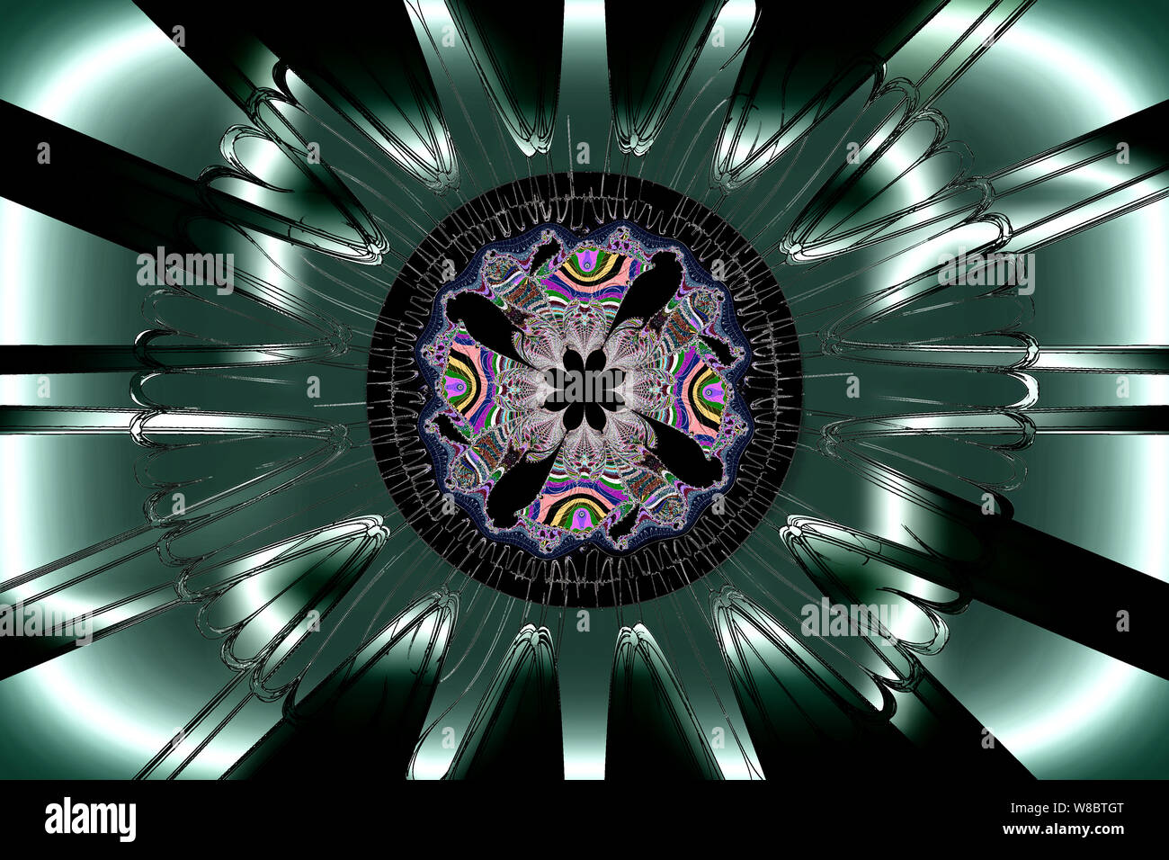 Image fractale : fantaisie dessin abstrait, fond noir. Banque D'Images