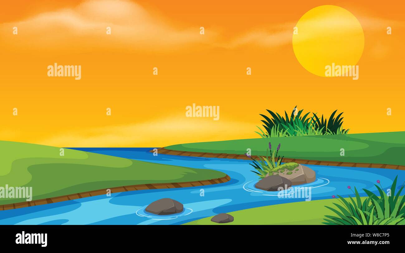 Arrière-plan de conception du paysage au coucher du soleil cours d'illustration Illustration de Vecteur