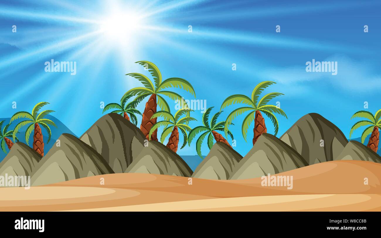 Contexte conception de paysage avec arbres et collines sur beach illustration Illustration de Vecteur