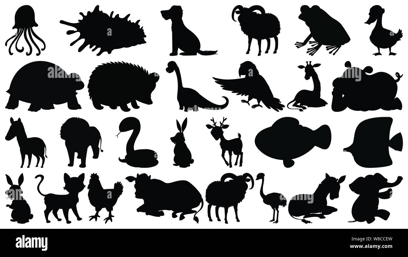 Ensemble d'objets isolés sihouette illustration animaux - thème Illustration de Vecteur