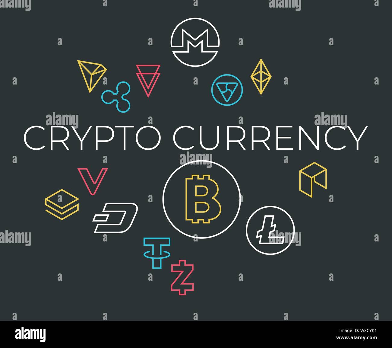 Devise Crypto ligne fine fond couleur isolé icônes vector illustration Illustration de Vecteur