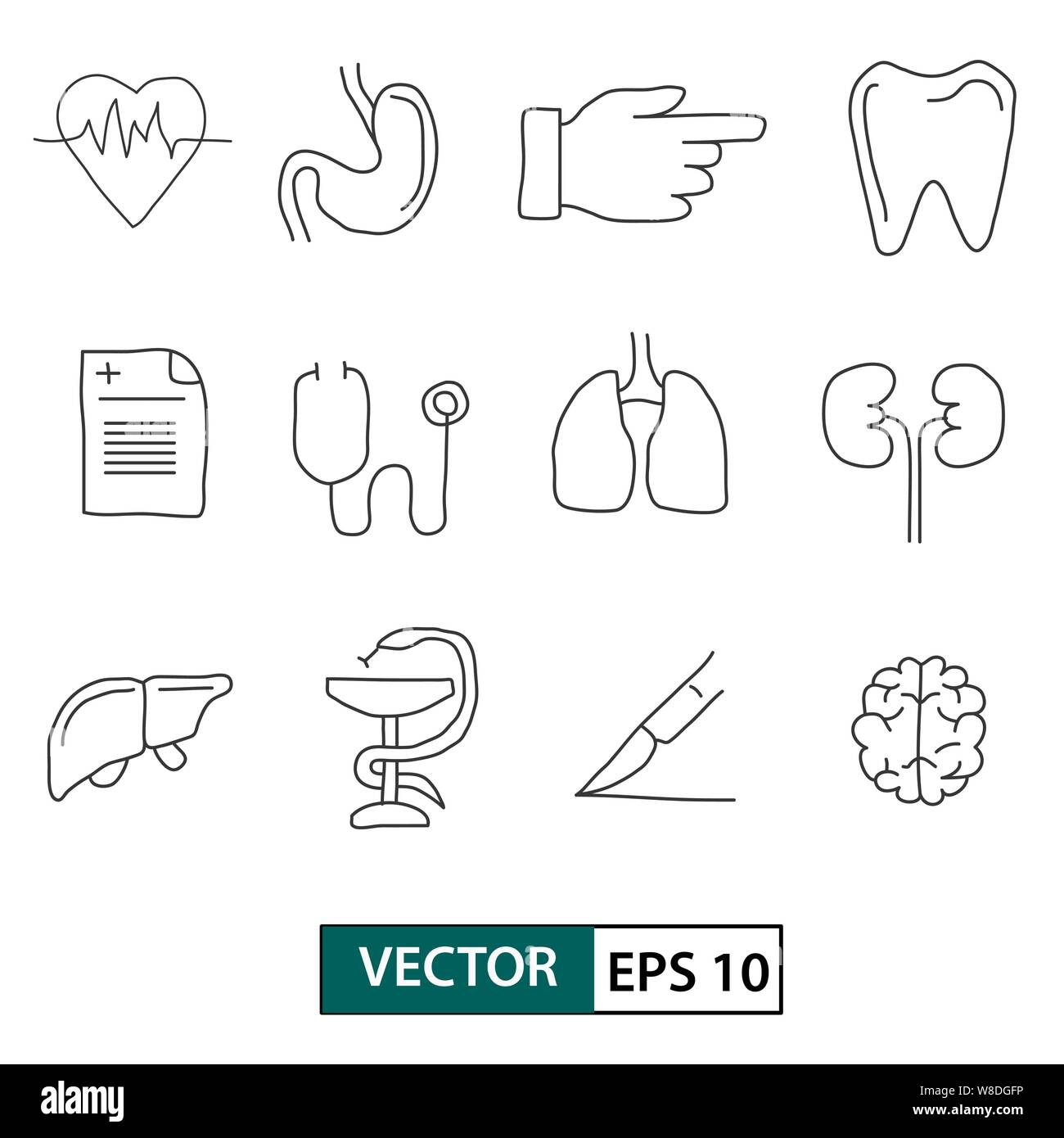 Handrawing medical health icon set. Isolé sur fond blanc. Illustration vecteur EPS 10 Illustration de Vecteur