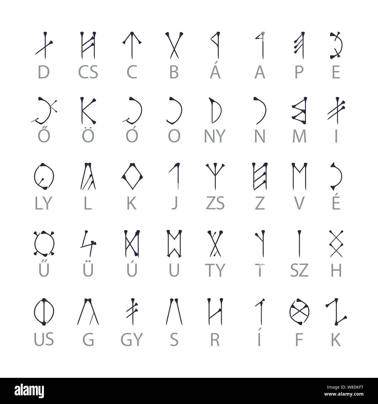 Alphabet runique hongrois Szekler, script over white background Illustration de Vecteur