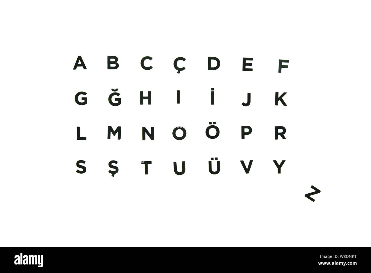 isole abc - 5 L'alphabet turc. Lettres noires sur fond blanc. Isolé Photo Stock - Alamy