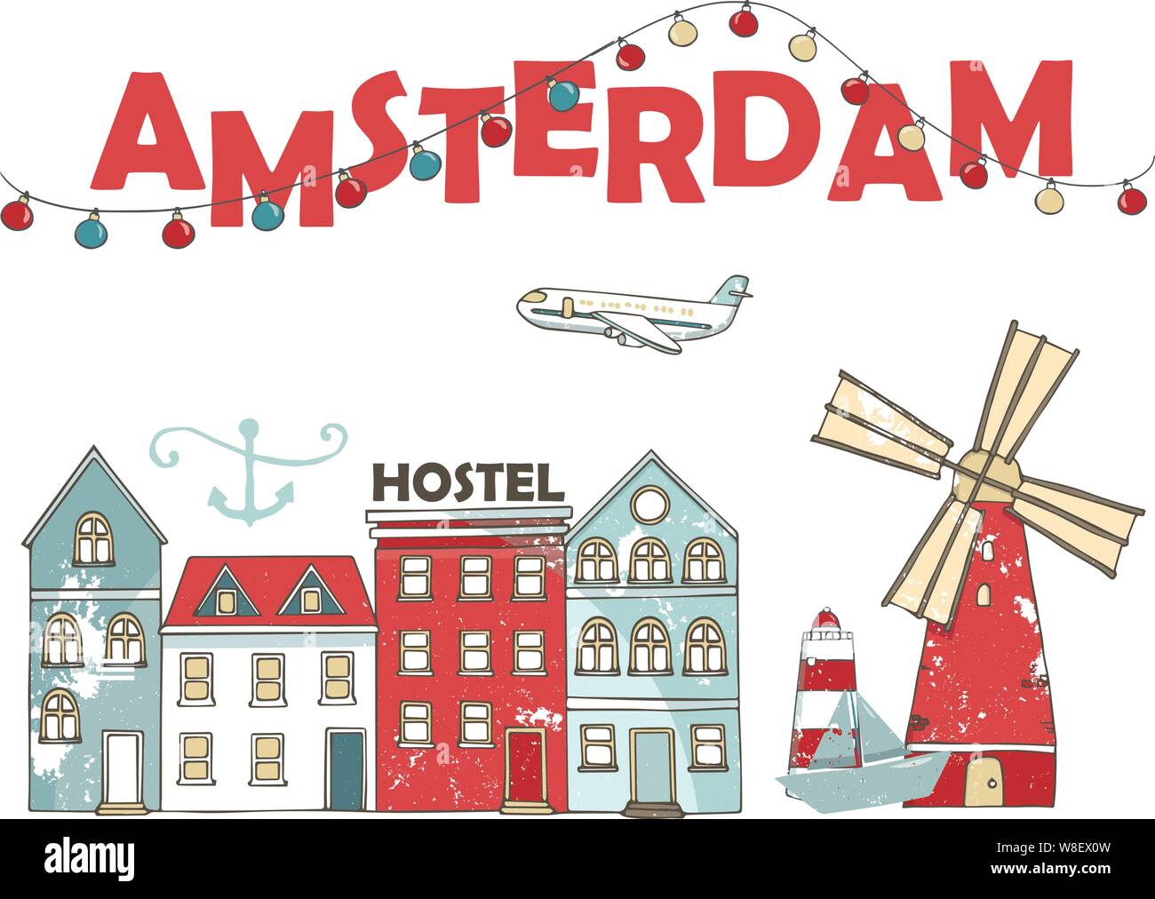 Pays-bas, Amsterdam City skyline voyages en ligne. Pays-bas, Amsterdam City contours city vector illustration, symbole de voyage, sites touristiques, sites naturels Illustration de Vecteur