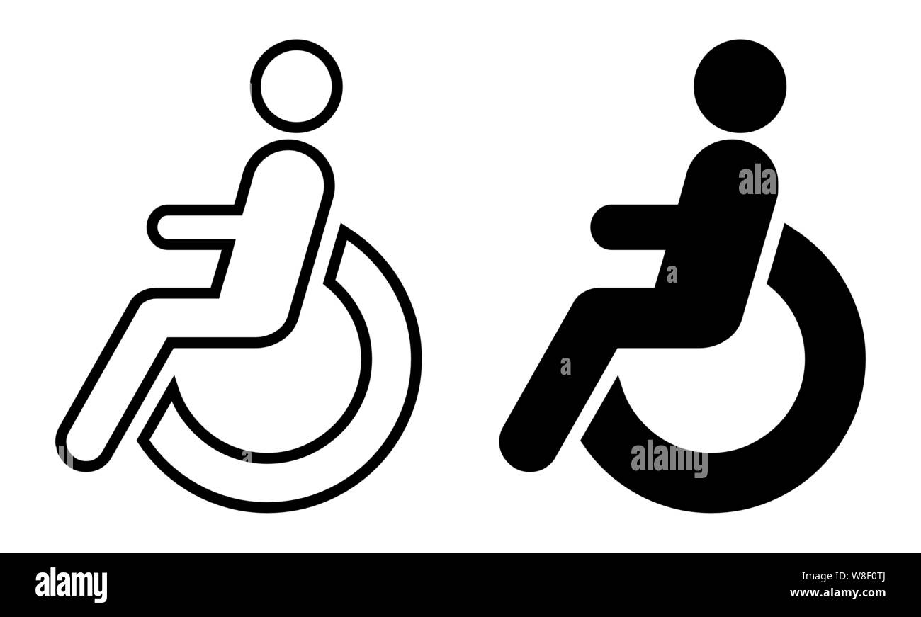 Un ensemble de personnes handicapées en noir et blanc des icônes en fauteuil roulant Illustration de Vecteur