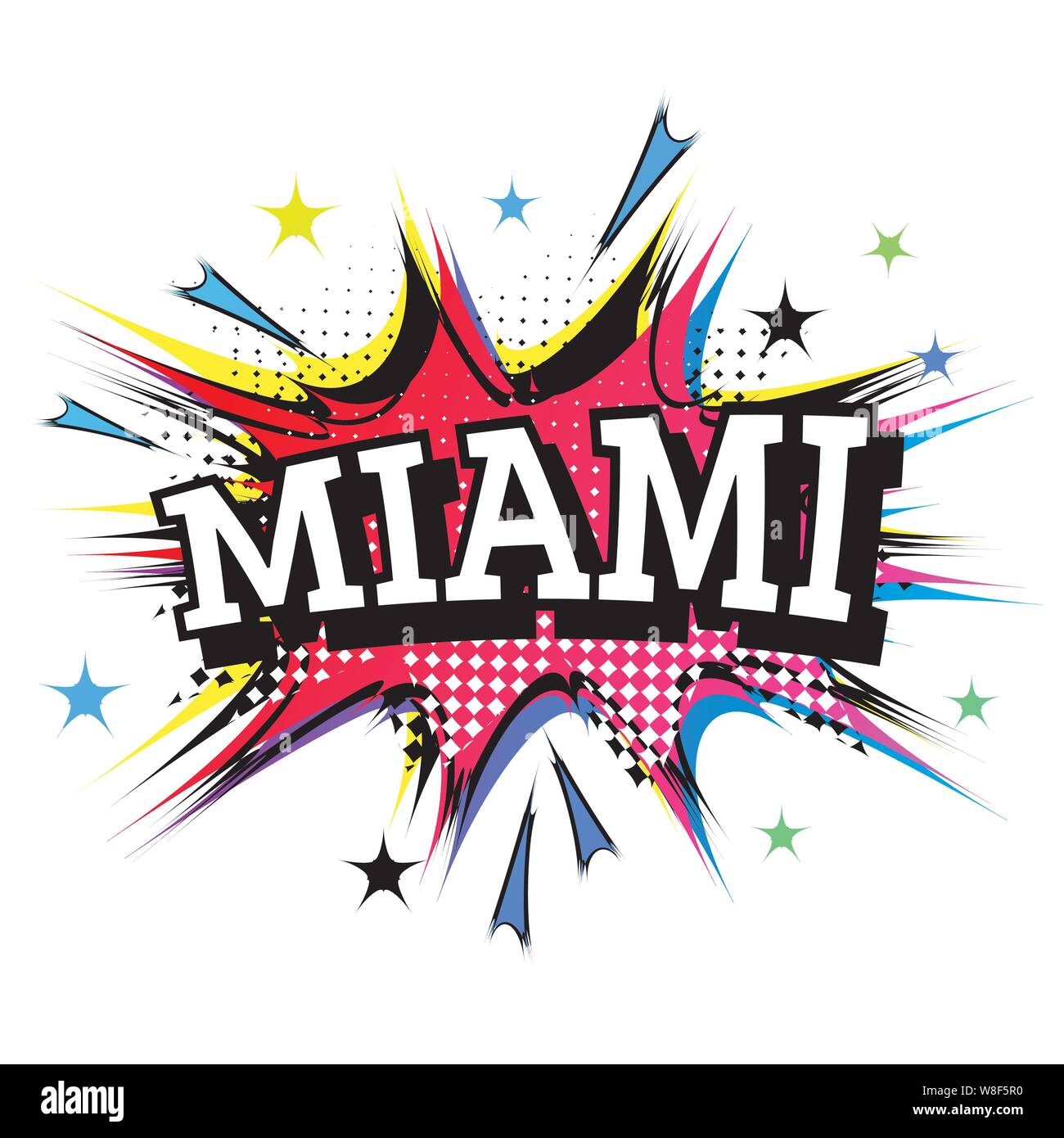 Texte de la bande dessinée de Miami dans Pop Art Style. Vector Illustration. Illustration de Vecteur