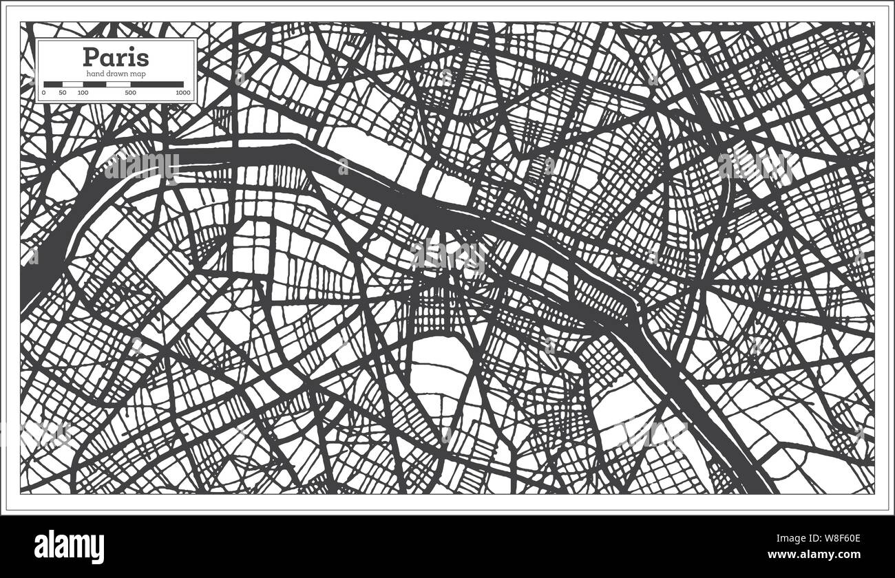 Paris France Plan de ville dans un style rétro en noir et blanc. Une carte de Noël. Vector Illustration. Illustration de Vecteur