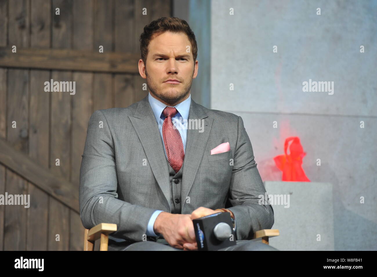 L'acteur américain Chris Pratt assiste à une conférence de presse pour son film 'Jurassic World' à Beijing, Chine, 26 mai 2015. Banque D'Images