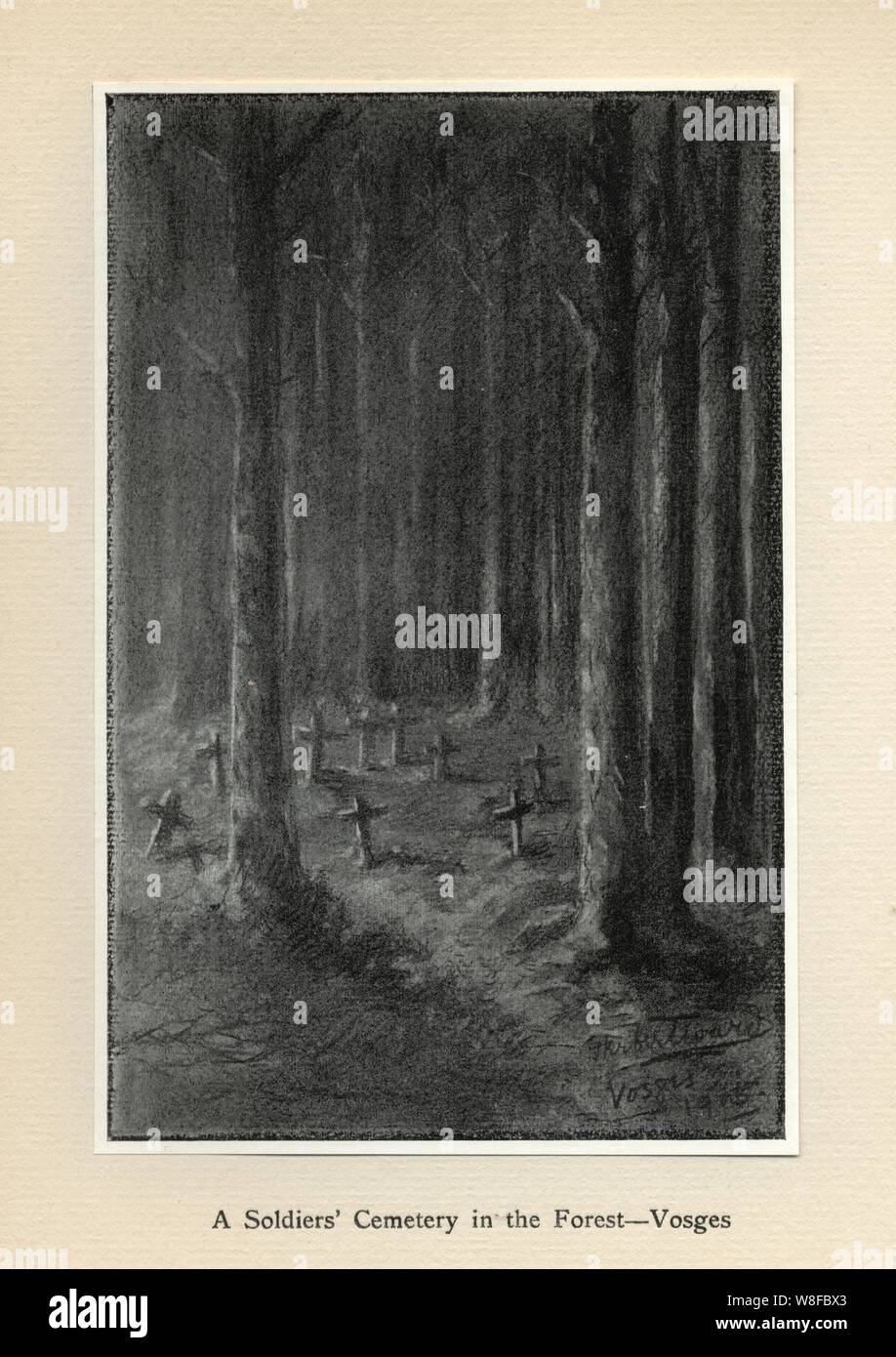 Monde Quartier 1, cimetière des soldats dans la forêt, Vosges, 1915. Monsieur Poilu, par Herbert Ward. Banque D'Images