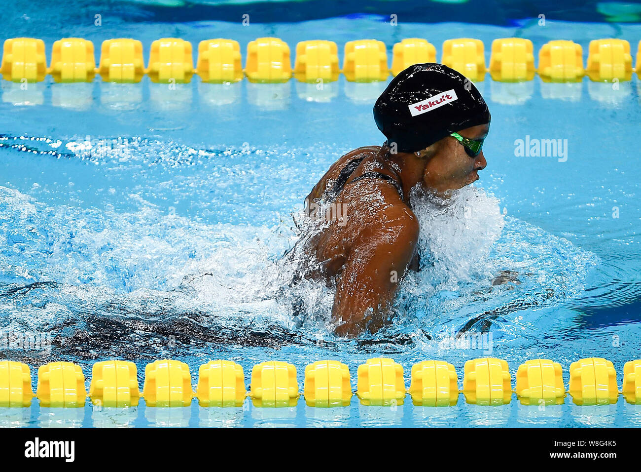 Jinan, Chine, la province de Shandong. 9 Août, 2019. Autres Atkinson de la Jamaïque est en concurrence au cours de la women's 100m brasse lors de la finale de la Coupe du Monde de Natation FINA 2019 à Jinan, province du Shandong en Chine de l'Est, 9 août, 2019. Credit : Guo Xulei/Xinhua/Alamy Live News Banque D'Images