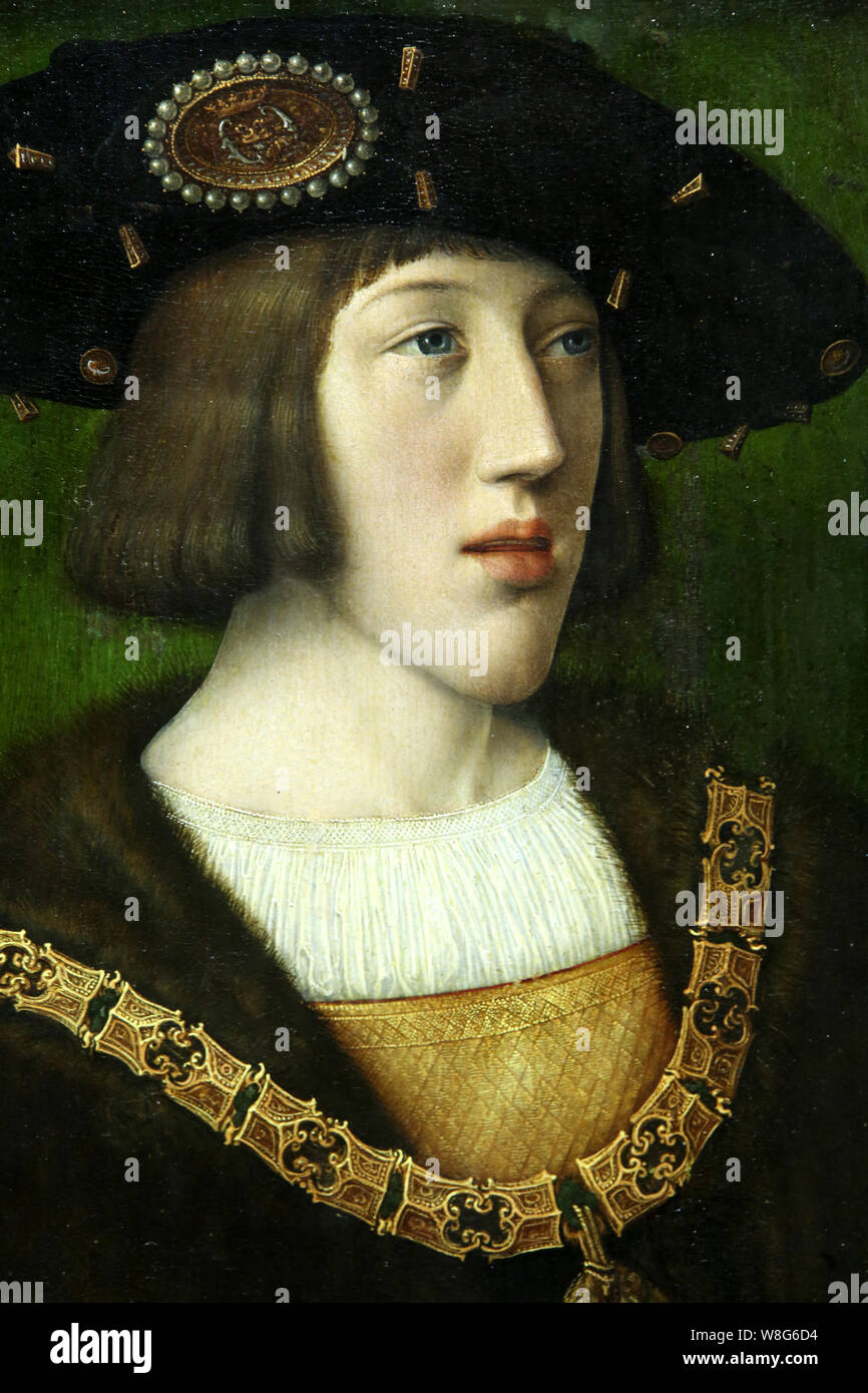 Portrait de Charles Quint. 1516. Bernard van Orley. Huile sur bois. Musée du monastère royal de Brou. Bourg-en-Bresse. Banque D'Images
