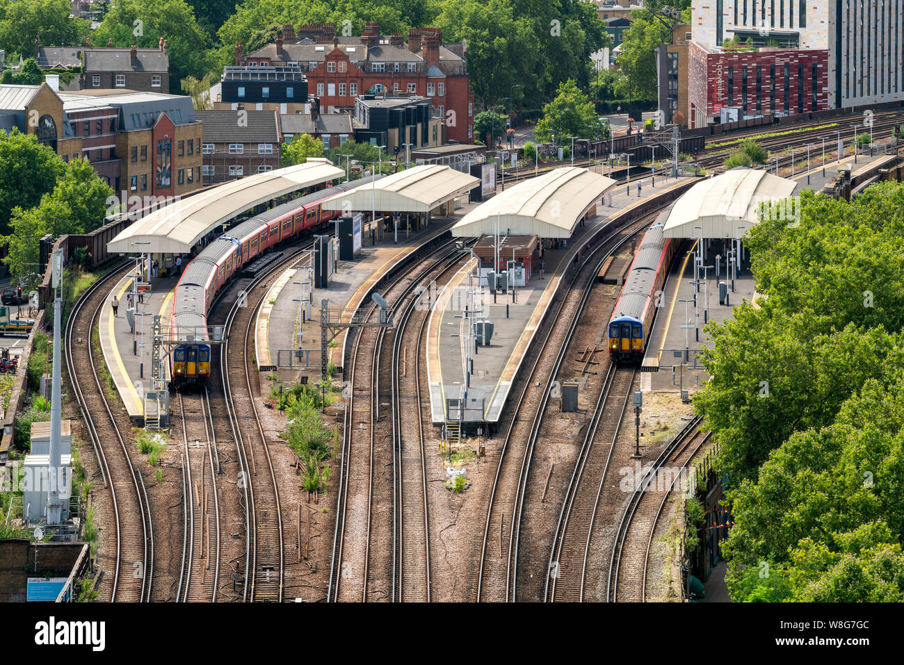 Août, 2019 La gare de Vauxhall à partir de ci-dessus, Londres, Angleterre, Europe. Banque D'Images