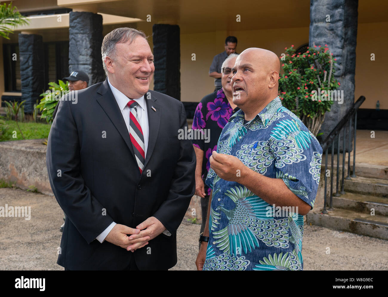 La secrétaire d'État des États-Unis, Mike Pompeo se réunit avec le président de la Micronésie David Panuelo à Kolonia, États fédérés de Micronésie, le 5 août 2019. Banque D'Images