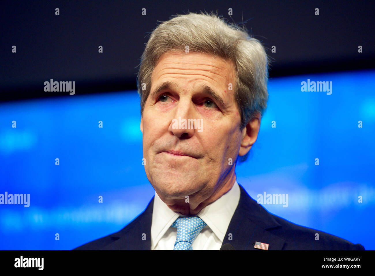 Kerry secrétaire déchire comme il parle de la liberté de la presse et son travail pour libérer le journaliste du Washington Post Jason Rezaian comme il s'est adressé à l'occasion d'une cérémonie de Banque D'Images