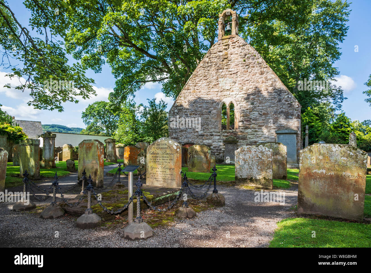 Alloway Kirk et cimetière avec la tombe de Pierre William Burns et Agnes Brown les parents de Robert Burns, le poète national écossais, Alloway, Ayr, Banque D'Images