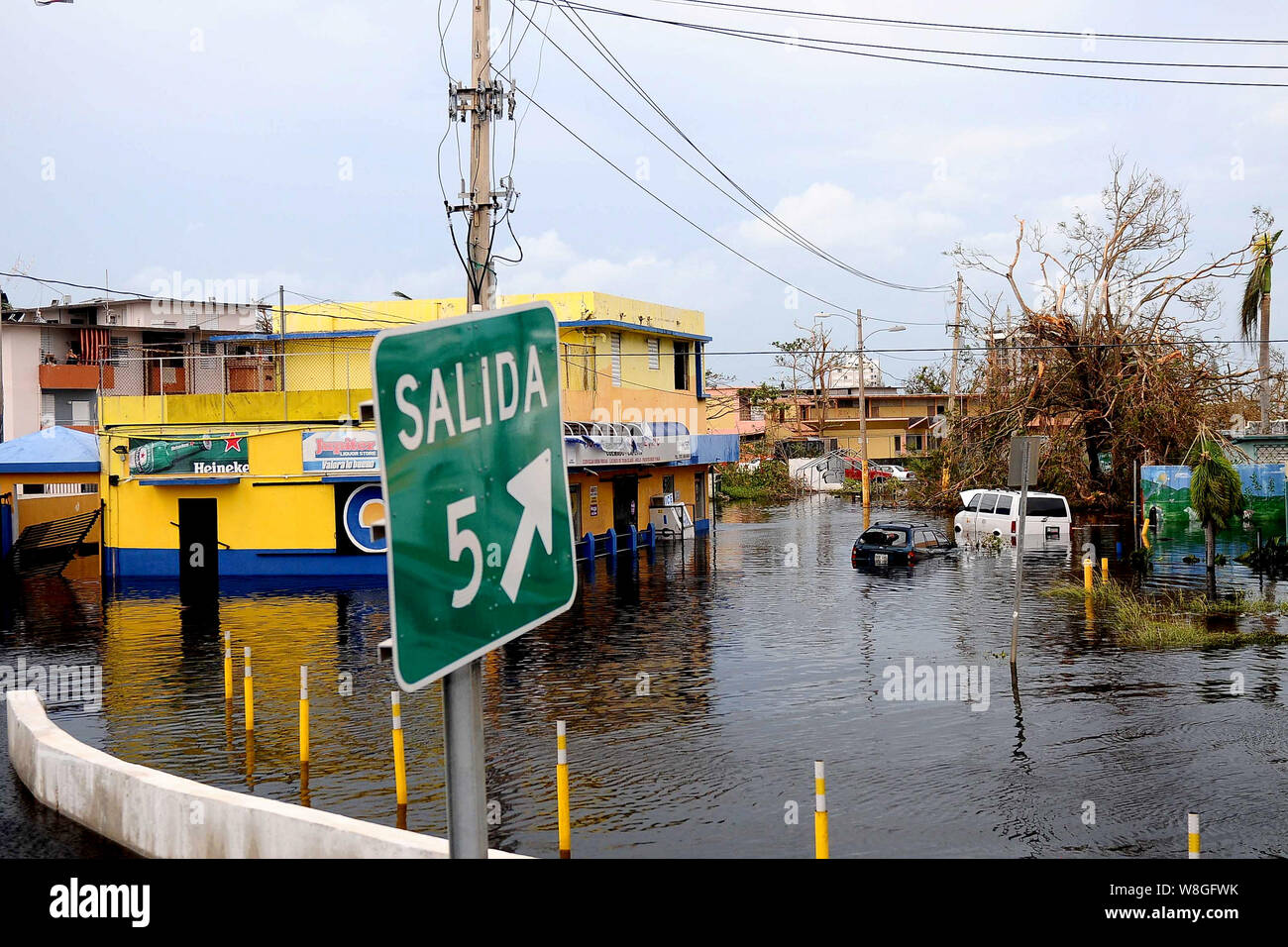 Zone inondée à Carolina, Puerto Rico, une fois le chemin de l'Ouragan Maria dans l'île. Banque D'Images
