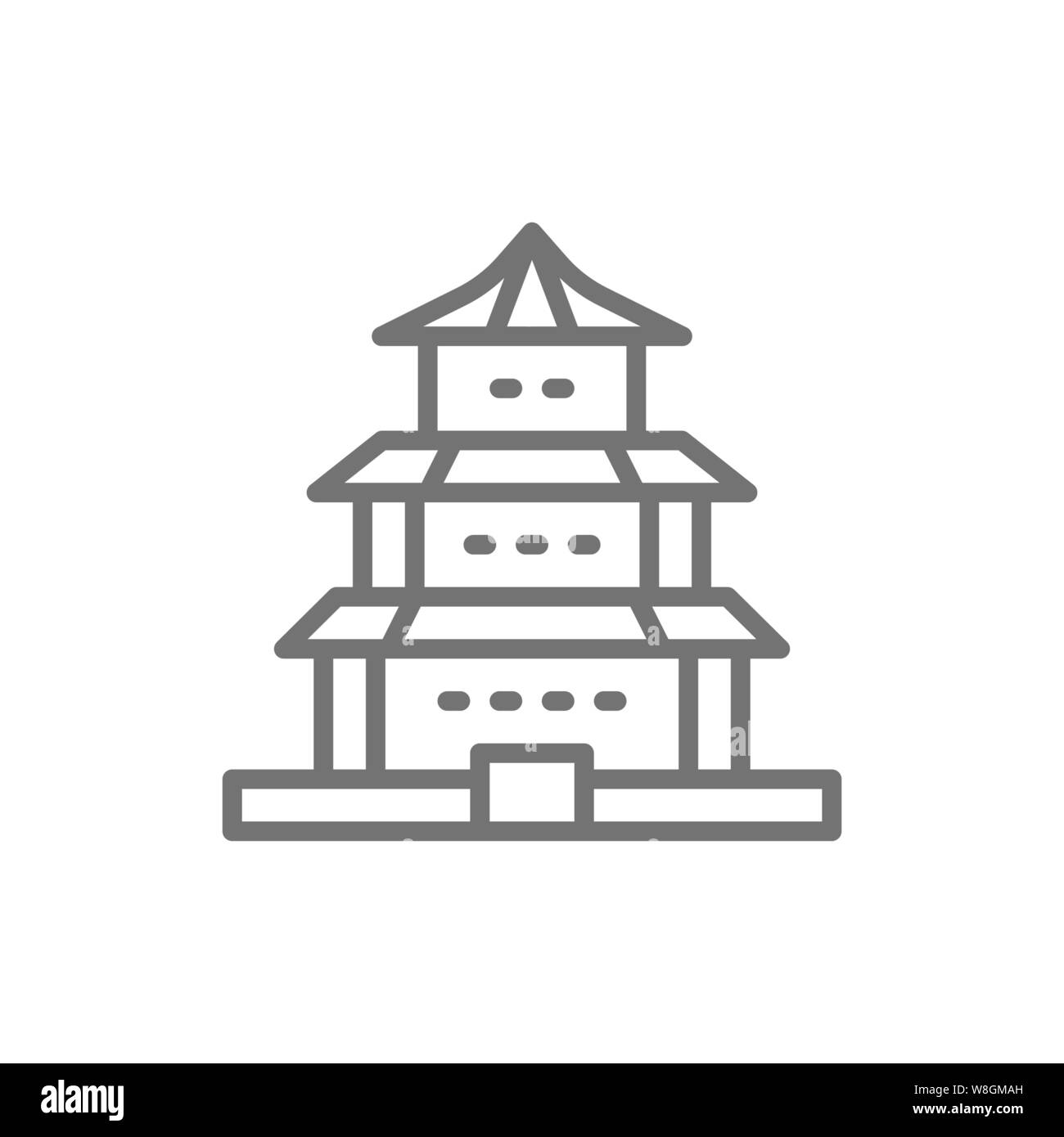 Temple chinois, vecteur de l'icône de la ligne de l'église traditionnelle. Illustration de Vecteur