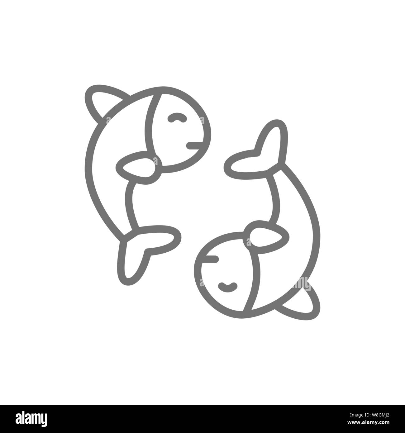 Poissons chinois, le poisson-globe, l'icône de la ligne de poissons koi. Illustration de Vecteur