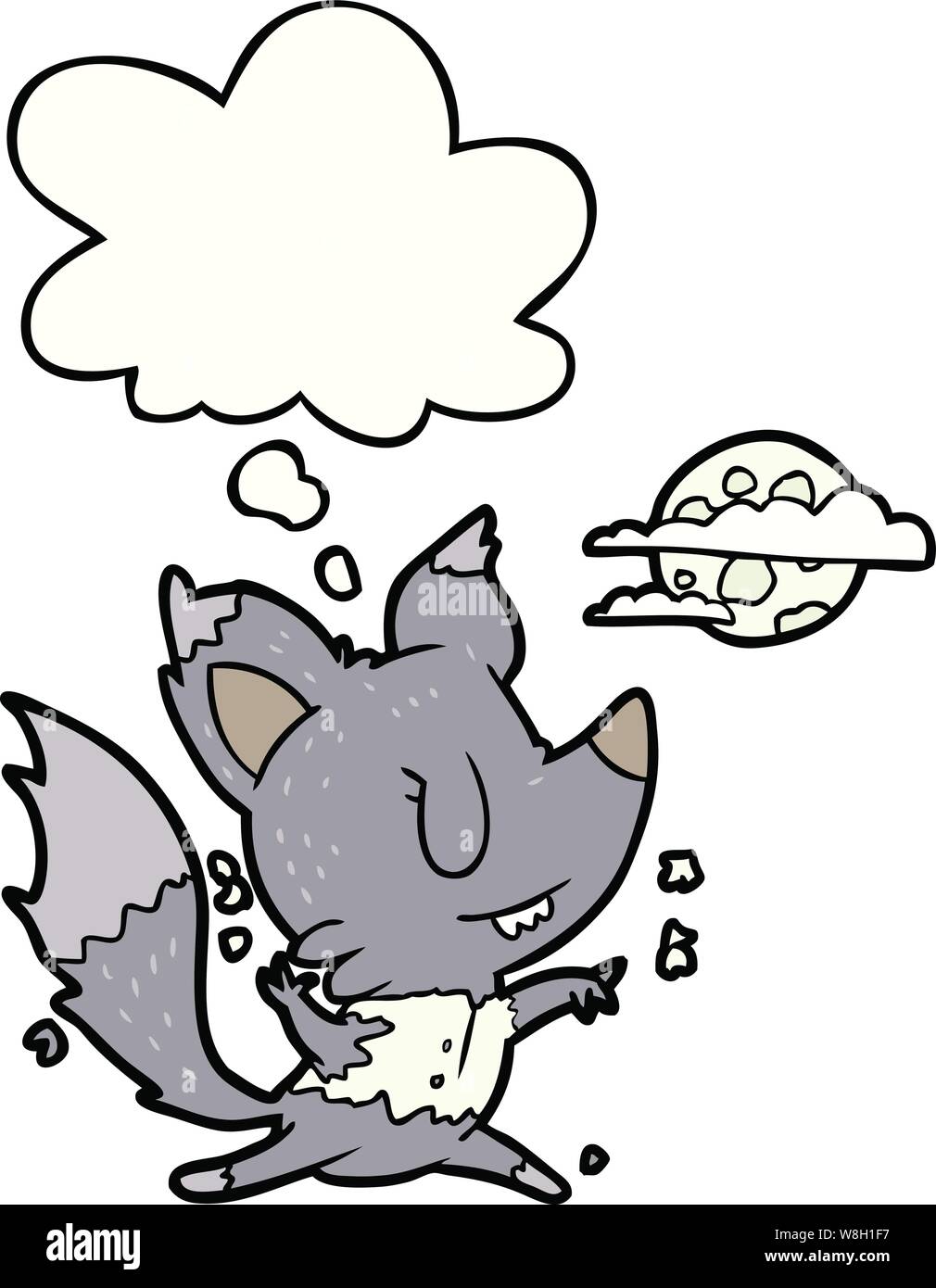 Caricature loup-garou de changer en lune avec bulle pensée Illustration de Vecteur