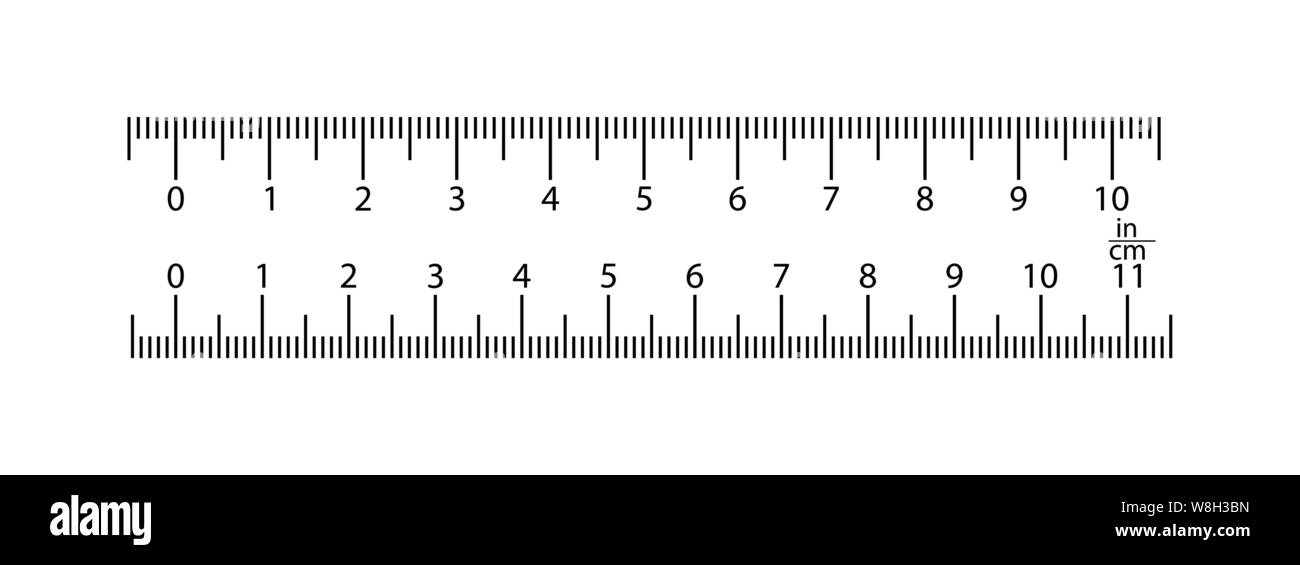 Du vrai souverain est de 11 pouces et 10 pouces. La division 1 est de 1 millimètres, la division 1 est de 1 pouce. Fond transparent. Illustration de Vecteur