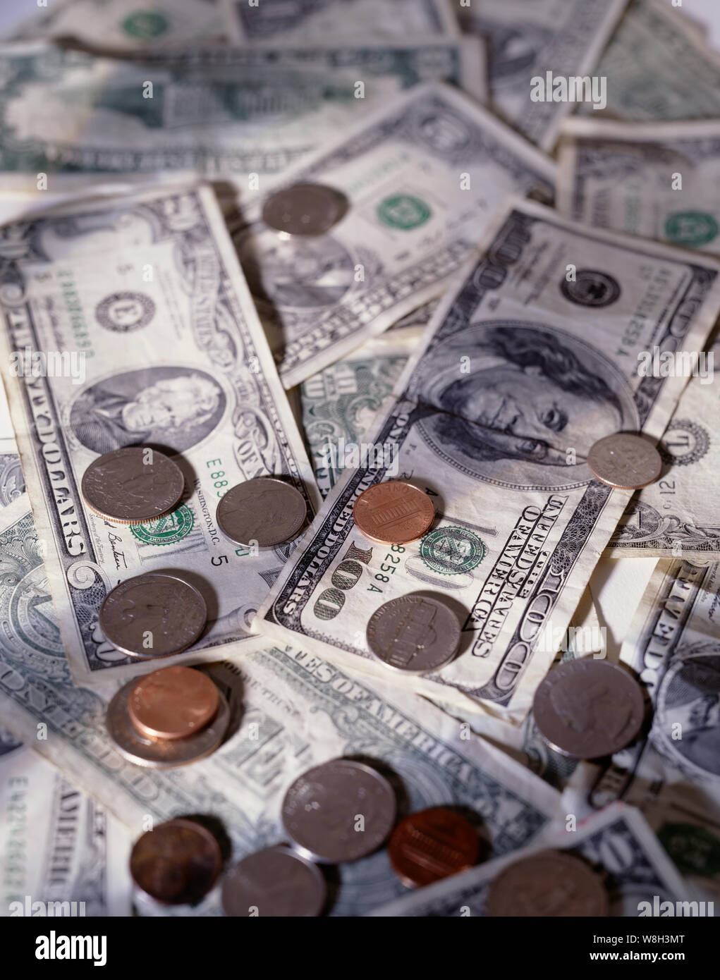 Dollars et pièces Banque D'Images