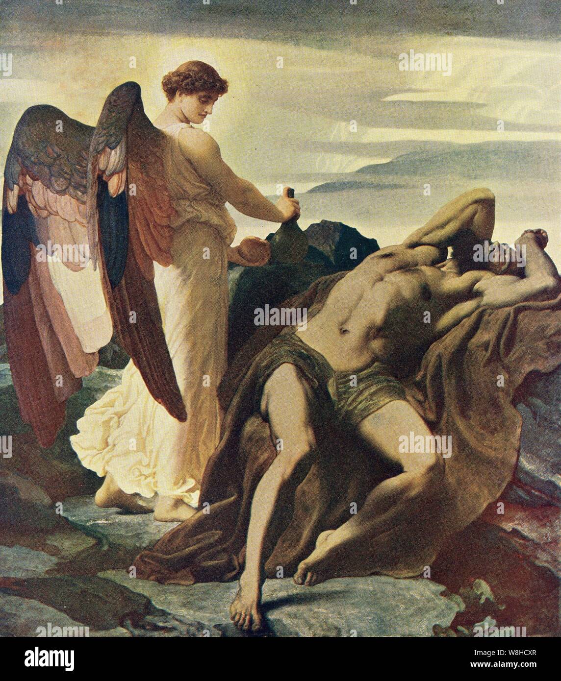 Elie dans le désert par Lord Leighton (1879) - exposé Banque D'Images