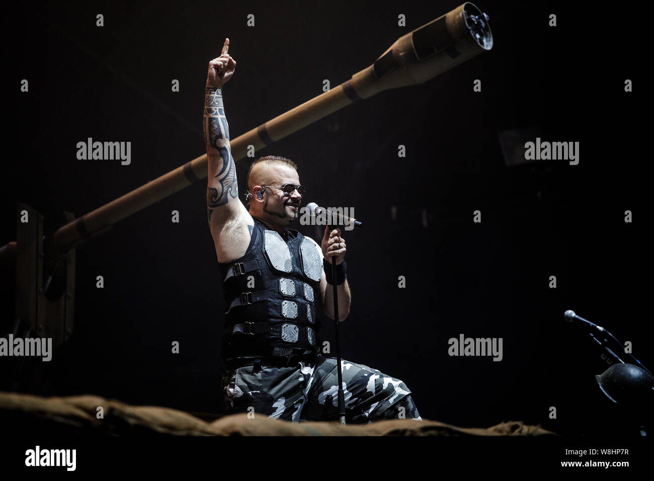 Sabaton en concert sur la scène du Bloodstock Open Air Festival, UK, 9 août 2019. Banque D'Images