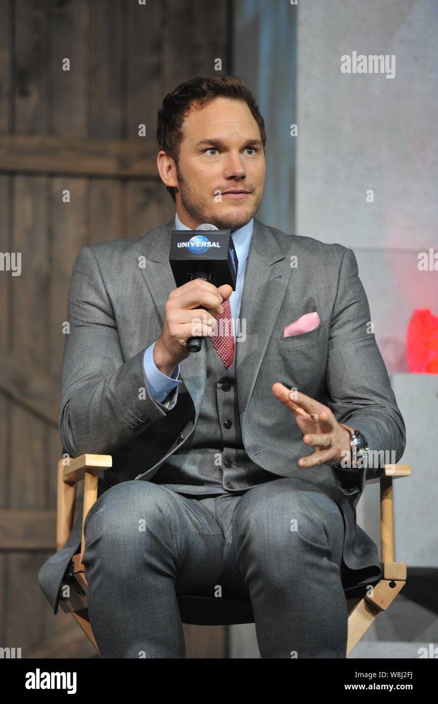 L'acteur américain Chris Pratt assiste à une conférence de presse pour son film 'Jurassic World' à Beijing, Chine, 26 mai 2015. Banque D'Images