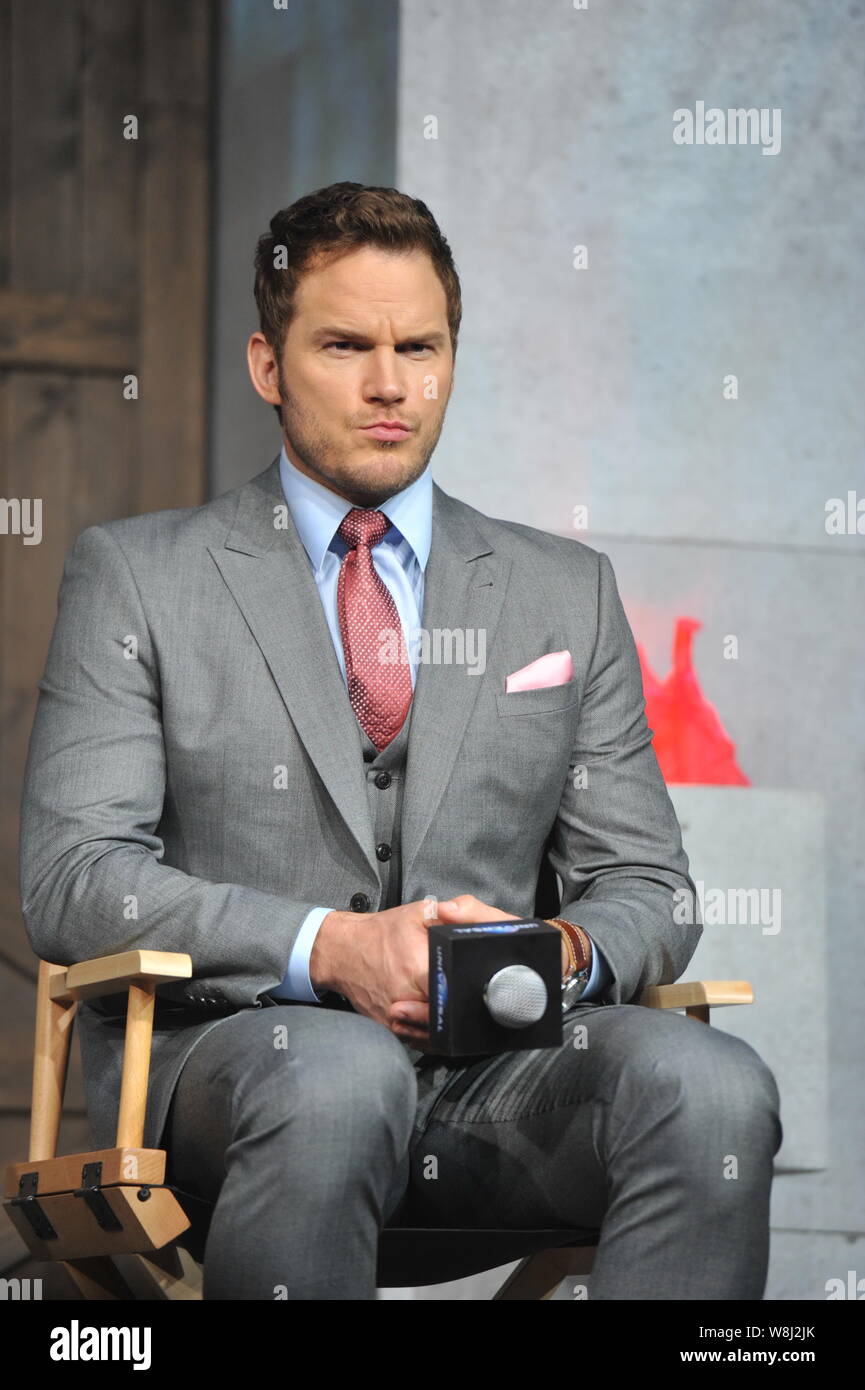L'acteur américain Chris Pratt assiste à une conférence de presse pour son film 'Jurassic World' à Beijing, Chine, 26 mai 2015. Banque D'Images